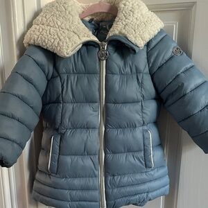 Michael Kors Kids Blue Puffer Jacket with Cream Collar